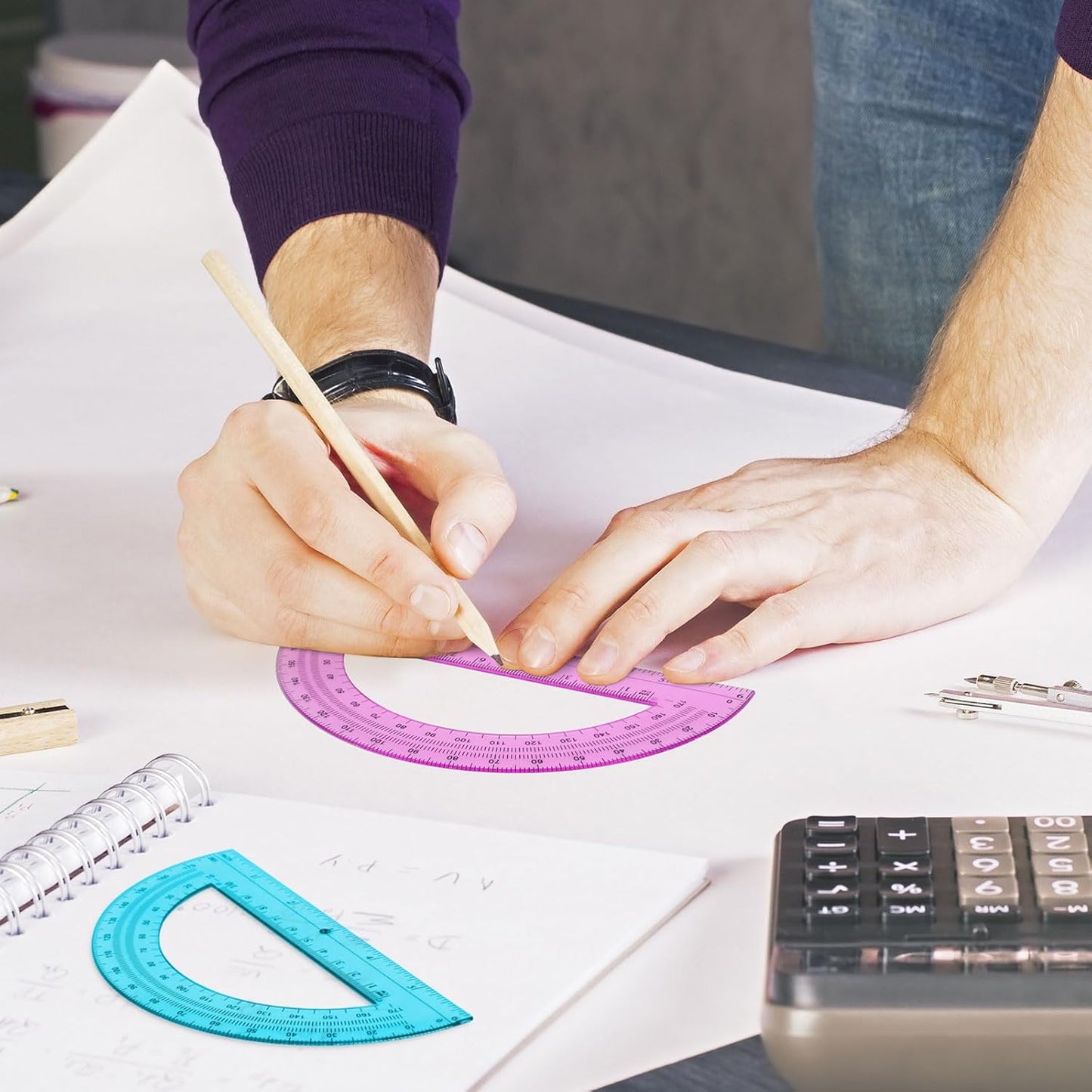 Zonon 36 Pack 6 Inch Plastic Protractor Back to School Protractors 180 Degrees Pink Blue Clear Protractors for Classroom Math Teacher Student Office Supplies