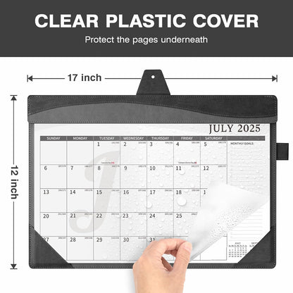 Ospelelf Desk Calendar 2025-2026 Large 12"x17" Leather Monthly Planner Pad with Protective Cover 18 Months July 2025 to Dec 2026 Black Gray