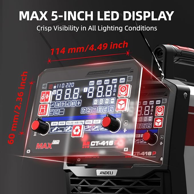ANDELI Plasma Cutter Welder Combo，Pulse MIG/HF TIG/HF Cut/Stick/Flux Core 6-in 1 Multifunctional Welder，110V/220V Dual Voltage Aluminium MIG Welding Machine,160A MIG/TIG/Stick & 40A Cut