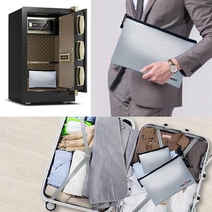 Fireproof Safe Money Document Bags - 2 Pack 13.4" x 9.8" and 10.6" x 6.7" Waterproof Zipper Bag, Fire & Water Resistant Storage Organizer Pouch for A4 A5 Documents Holder,File,Cash,Passport,Tablet