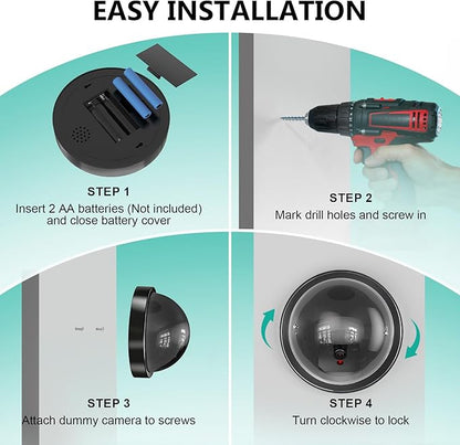 WALI Dummy Fake Security CCTV Dome Camera with Flashing Red LED Light with Security Alert Sticker Decals (SD-2), 2 Packs, Black