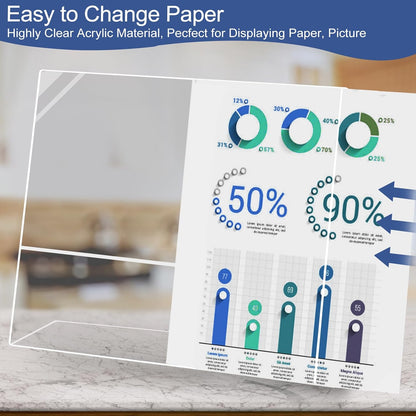 Slanted Back Acrylic Sign Holder 8 x 10 Horizontal, Acrylic Stands for Display 10 x 8, Clear Tabletop Plastic Paper Sign Holder for Office, Home, Restaurant (6 Pack 10x8 Inches)