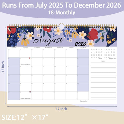 Calendar 2025-2026, Monthly Desk Calendar from July 2025 to December 2026, 17" x 12", Large Desktop Calendar Monthly, Perfect for Home or Office, Floral (Wall(17" x 12"))
