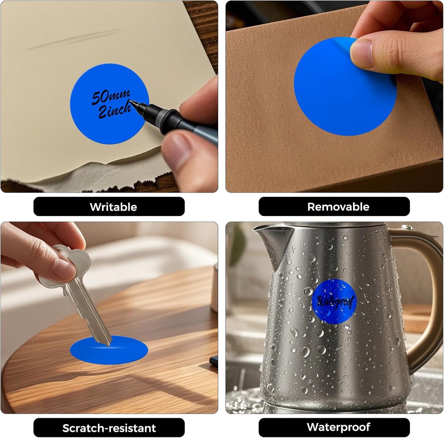 500 PCS Color Coding Round Stickers 2 Inch Vinyl Blue Dot Sticker Removable Writable Circle Labels for Office Inventory Garage Yard Sale Tag