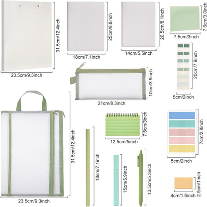 Colarr 54 Pieces Aesthetic School Supplies Including Pastel Highlighters Document Bags Pencils Notebooks Pencil Pouch Ink Pens Sticky Notes Erasers Back to School Gift Stationary Kit(Green)