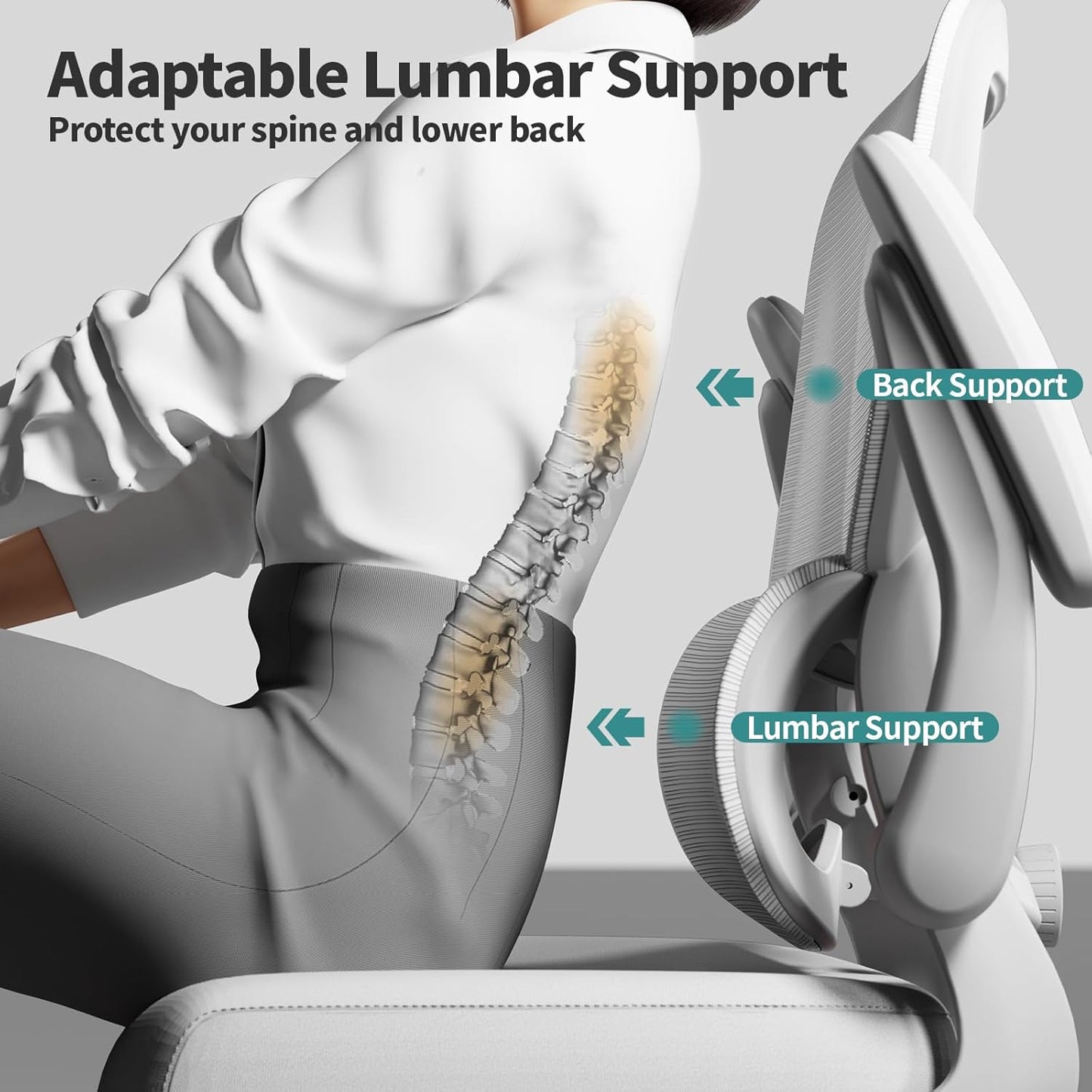 Office Chair - Ergonomic Desk Chair with Adjustable Lumbar Support, Mesh Computer Chair, Executive Chair for Home Office Comfortable Lumbar Support (White White)