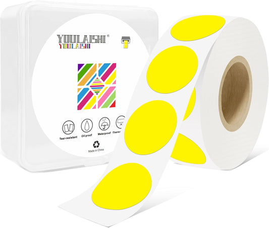1 Inch Circle Dot Stickers 1000 PCS Color Coding Thermal Labels Dots Writable Printable Small Round Stickers for Office, Classroom, Inventory, Garage, Organizing Storage, DIY, Yellow