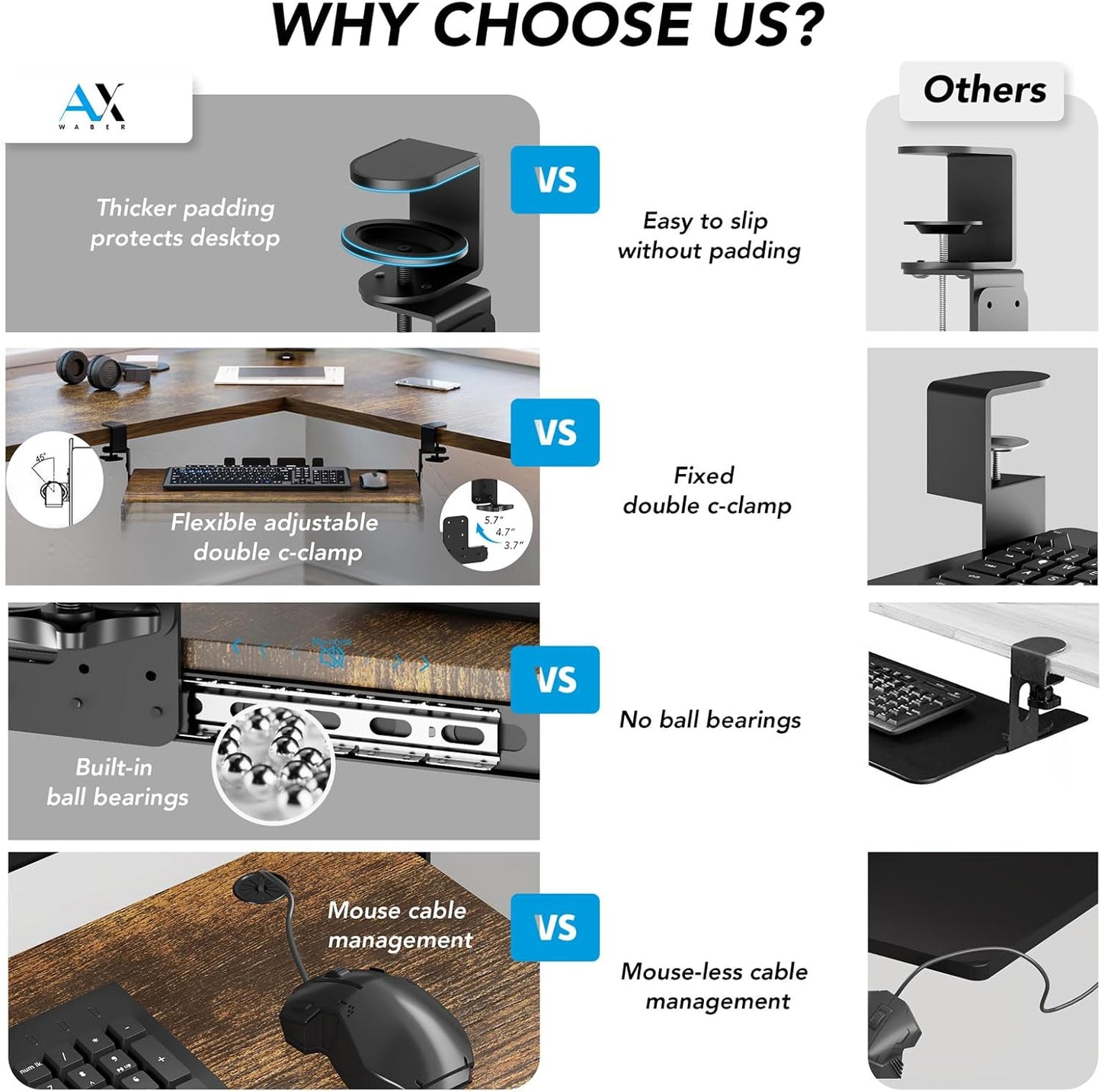 Keyboard Tray Under Desk Pull Out with Extra Sturdy C Clamp Mount System, 27.3 (32.5 inch Including Clamps) x 11 Inch Slide-Out Platform Computer Drawer for Typing Vintage AX01WG02