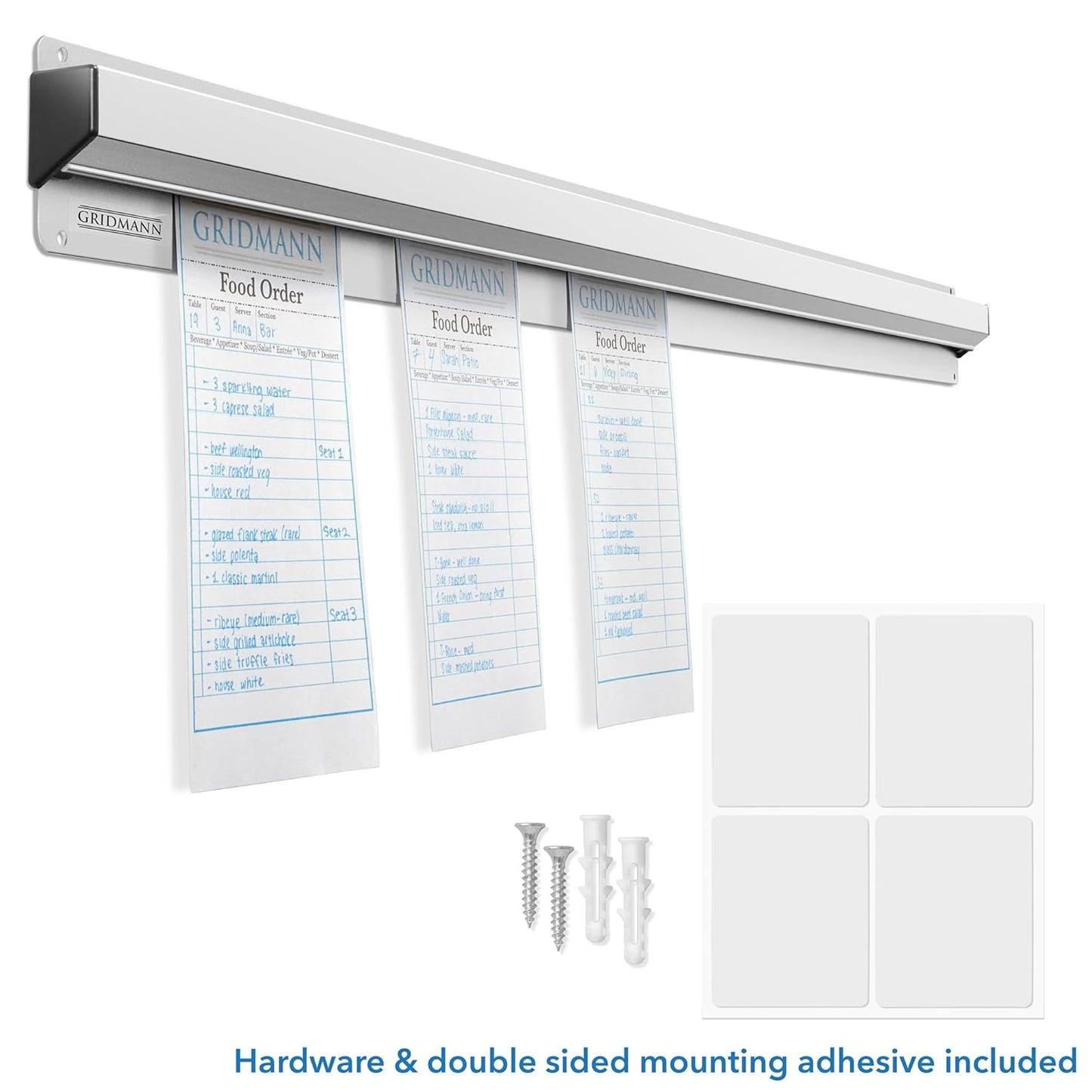 GRIDMANN 36-inch Slide Check Rack, Aluminum Restaurant Ticket Holder for Commercial Kitchen Food Orders