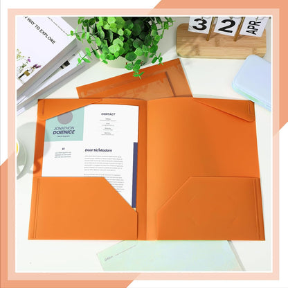 Henoyso 36 Pcs Plastic Folders with Clear Front Pockets Heavy Duty File Folders with 2 Pockets and Card Slot for Student Communication School Office Presentation Report (Orange)