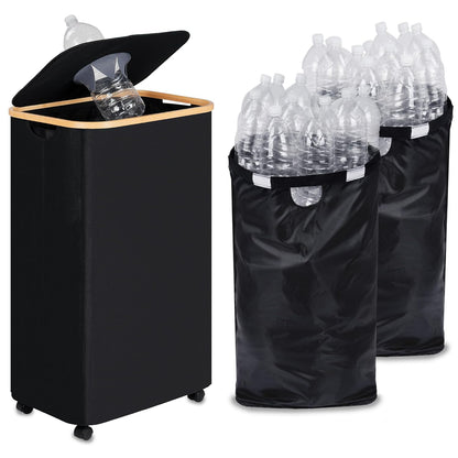 Recycling Bin for Kitchen, Indoor Home Recycle Bins with Wheel, 29 Gallons Large Recycling bin with 2 Removeable Reusable Inner Bags, for Bottles Cans Glass Plastice Cartons(Black)
