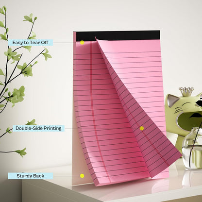 360 Sheets Pink Note Pads 5" x 8" Pack of 12 Small Legal Pads College Ruled Lined Paper with Micro-Perforated Writing Notebook 30 Sheets per Pad Small Notepad for School, Office & Home Supplies