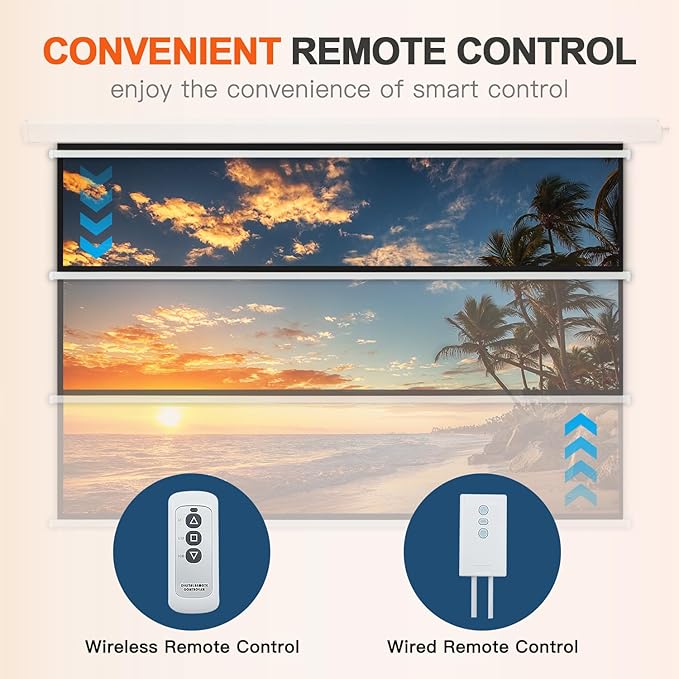 YODOLLA 120" Projector Screen Motorized 16:9, 4K HD Pull Down Retractable Projection Screens Electric Automatic Wall Ceiling Movie Screen for Office Classroom Indoor with Remotes
