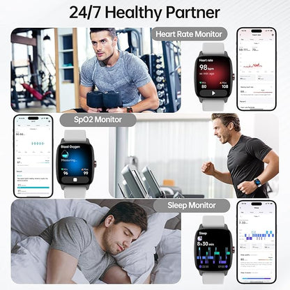 Smart Watches for Women Men with Bluetooth Call & AI Voice, 1.85" HD Fitness Tracker with Heart Rate SpO2 Sleep Monitor, 100+ Sports Modes,Mini Games, IP68 Waterproof Smartwatch for Android iOS Phones