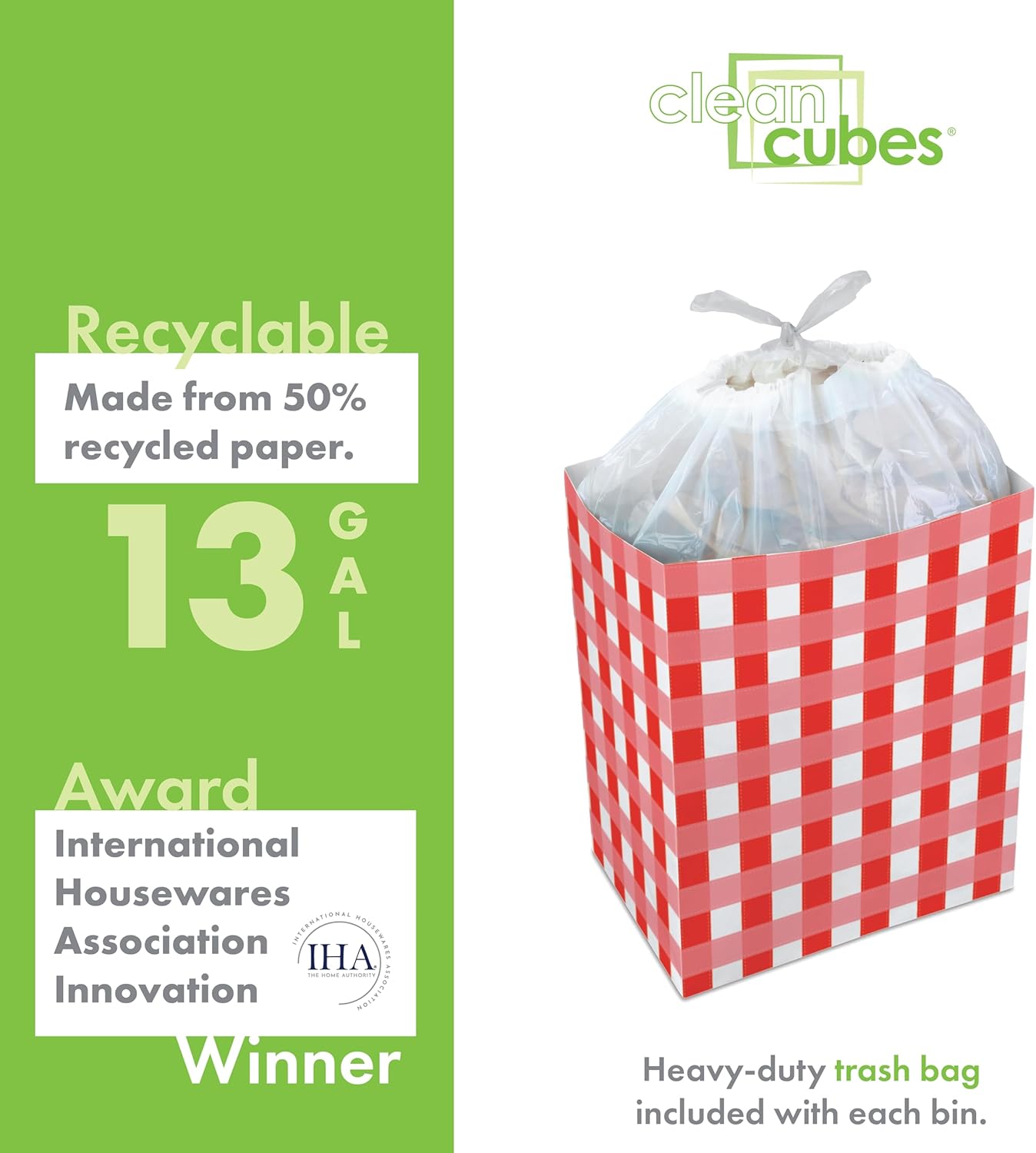 | 13 Gallon Disposable Trash Cans (3-Pack) with Fitted Trash Bags - Reusable Garbage and Recycling Bins for Parties, Events, and More (Picnic - 17" Height x 13.5" Width x 10" Depth)