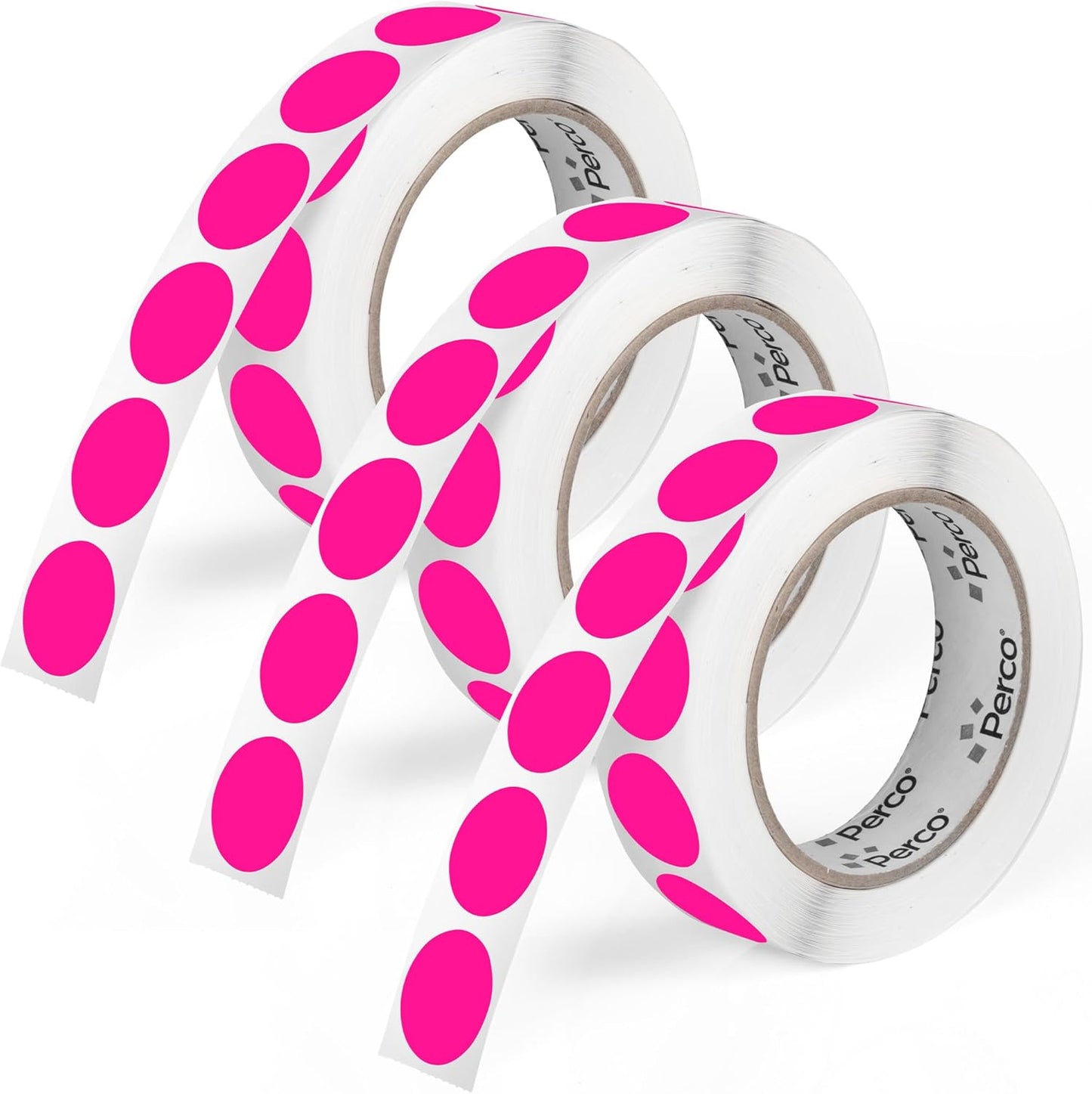Perco Fluorescent Pink 1-Inch Round Circle Dot Sticker Labels - Multi-Roll Pack (3 Rolls, 1,000 Labels Each) - Permanent Adhesive, Vibrant Colors, Strong Hold - Perforated for Easy Use - Made in USA