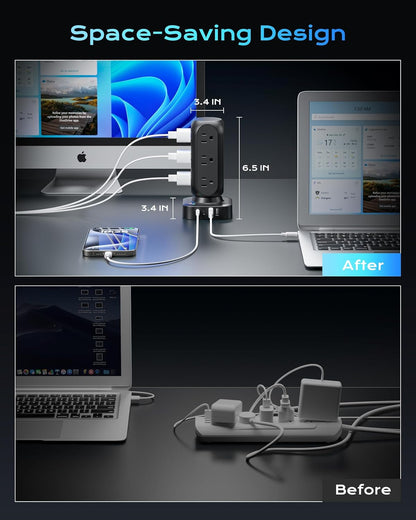 Tower Surge Protector Power Strip, Flat Plug 10FT Extension Cord with Multiple Outlets, 12 AC Outlets & 8 USB Ports, 24W Outlet Extender Overload Protection for Home Office Room