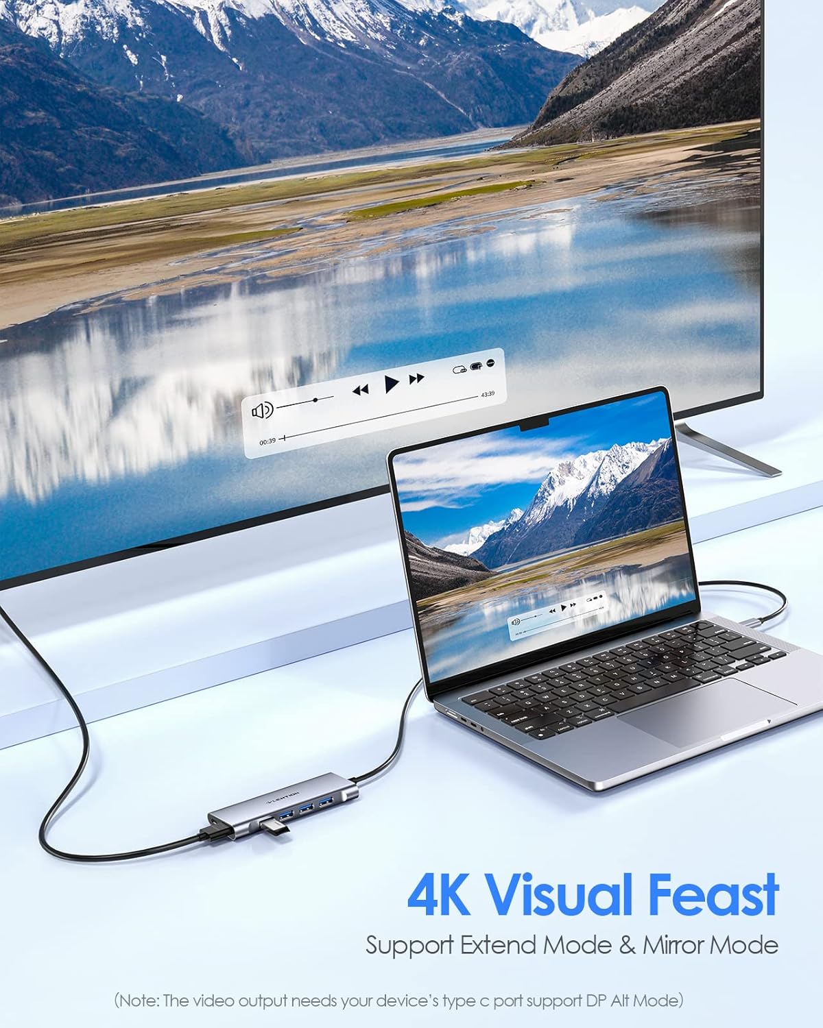 LENTION 3.3FT Long Cable USB C Multiport Hub with 4K HDMI, 4 USB 3.0, Type C Charging Compatible 2024-2016 MacBook Pro, New Mac Air/iMac/Mac Mini, More, Stable Driver Adapter (C35-1M, Space Gray)