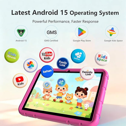 Kids Tablet, 10 inch Android 15 Tablet for Kids, 20GB RAM 128GB ROM Octa-Core 6000mAh Battery Childs Tablets with Shockproof Case, Bluetooth, WiFi, Parental Control, Dual Camera, GPS
