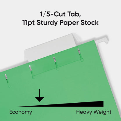 Smead Standard Hanging File Folders, 25 Count, Green, 1/5-Cut Adjustable Tabs, Letter Size (64061)