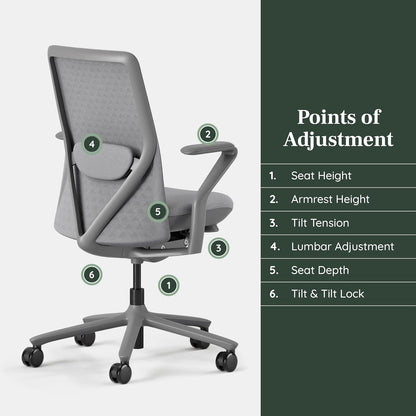Branch Verve Chair - High Performance Executive Office Chair with Contoured Seat Back and Adjustable Lumbar Rest - High Density Foam Cushion with Aluminum Base - Up to 275 lbs - Lunar