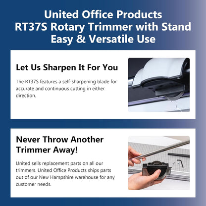 United Office Products RT37S Commercial Rotary Paper Trimmer with Stand and Fabric Catch Tray, Sturdy Metal Base, 38" Cut Length, 10 Sheet Capacity, Paper Cutter for Offices, Schools and Crafts