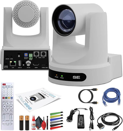 PTZOptics Move SE SDI/HDMI/USB/IP PTZ Camera with 20x Optical Zoom (White) (PT20X-SE-WH-G3) + Lens Cleaning Kit + HDMI Cable + Ethernet Cable + Color Wire Ties
