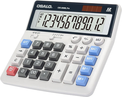 OSALO Desktop Calculator Extra Large Display 12 Digits Big Buttons Solar Accounting Calculator for Office (OS-200ML)