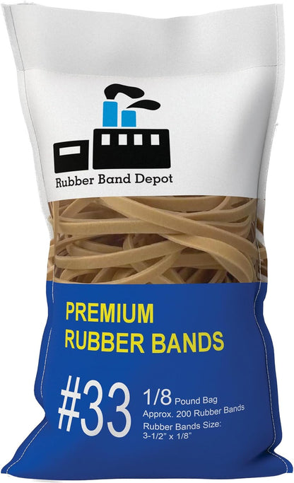 3-1/2" x 1/8'' - Size #33 - Rubber Band Depot - Everyday Rubber Bands, Business Bands - Approximately 100 Per Bag - 1/8 Pound Bag