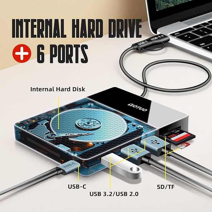 Docking Station External Hard Drive Storage, USB-C Hub + HDD 7-in-1, USB 3.0, SD/TF Card, HDD for Windows, Mac, Android, TV, Phone, Laptop, Desktop, PC (Silver, 1TB+Docking Station)