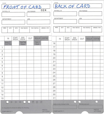300 Time Cards for uPunch HN2000, HN2500, HN4000, HN4500 AutoAlign Calculating Time Clock and More HNTC2 UPTC2000 COMPUMATIC Compatible