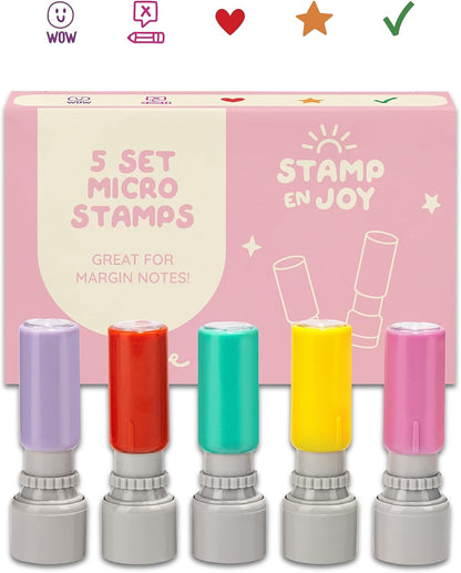 5 Self-Ink Flash Stamp Set, Multicolor Teacher Stamps for Classroom, Stamps for Teachers, Pre-Inked, Refillable Stamps (Margin Stamps)