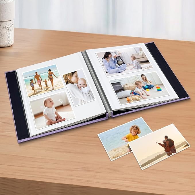 Photo Album Scrapbook – 4x6, 5x7 & 8x10 Pictures – Self-Adhesive Pages for Baby, Wedding, Travel & Family Memories | Includes Metallic Pen & Scraper/Light Purple Large DIY Memory Book for Gifts