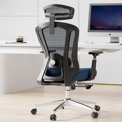 Farini Office Chair Ergonomic Desk Chair, High Back Computer Chair with Wheels, Home Sutdy Chair for Heavy People, Office Chair Adjustable Seat Depth, 3D Armrests and Adjustable Headrest, Blue