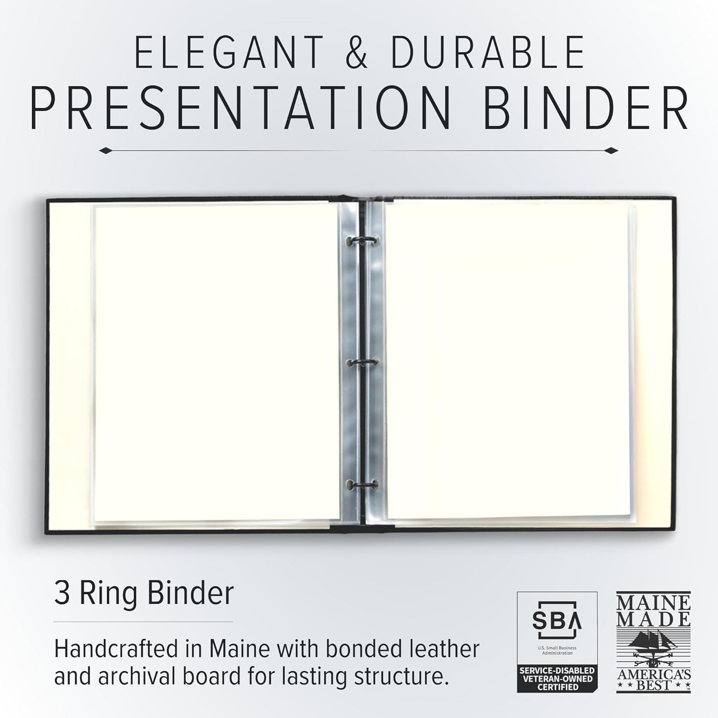 Gallery Leather 3 Ring Binder with Plastic Sleeves, Includes 10 Sheets, Sheet Size: 8.5" x 11" - Presentation Binder Rings with Hubbed Spine, Thick: 1.25" Belfast Brown