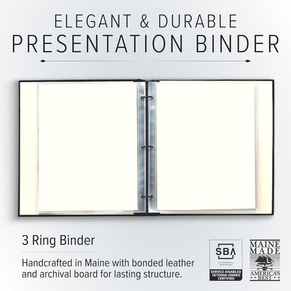 Gallery Leather 3 Ring Binder with Plastic Sleeves, Includes 10 Sheets, Sheet Size: 8.5" x 11" - Presentation Binder Rings with Window and Hubbed Spine, Thick: 0.75" Belfast Burgundy
