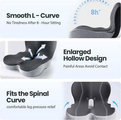 Back and Seat Cushion, 2025 New Ergonomic Non-Slip Memory Foam Seat Cushion with Back Support, L-Shaped Breathable Seat Cushions for Car, Office, Home (Dark Gray)