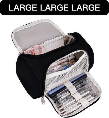 Large Pencil Pouch,Pencil Case Aesthetic,Zipper Pencil Box For Girls Back To School Supplies Emergency Bag Makeup Bag (Black)