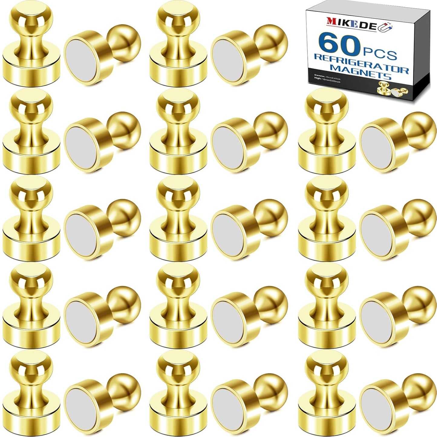 MIKEDE Whiteboard Magnets - 60pcs Small Gold Neodymium Refrigerator Magnets for Whiteboard, School, Classroom, Kitchen and Map