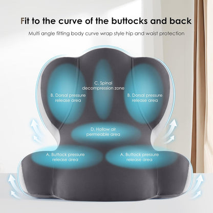 FLORICH Memory Foam Truck Seat Cushion with Adjustable Strap,Seat Cushion and Lumbar Support Pillow for Car Office Chair, Ergonomic Back Support & Sciatica Relief for Long Drives(Grey)