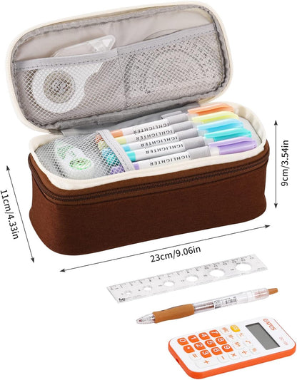 Big Pencil Case Large Capacity Pencil Bag with Zipper Pencil Pouch for Boys Girls Kids Adults Stationery Pencil Pen Case Organizer for School Office Brown1