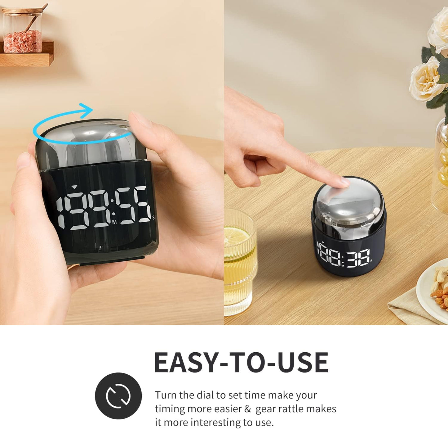 Digital Kitchen Timer,Countdown Countup Timer with Large LED Display Volume Adjustment,Timer for Cooking, Classroom Time for Kids and Teachers. (Silver)