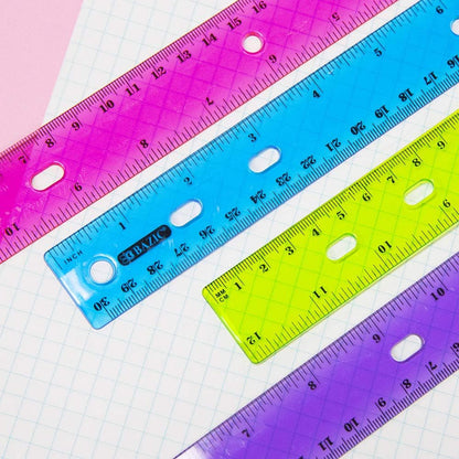BAZIC Jeweltones Color Plastic Ruler 12" (30cm), Inches Centimeter Metric Measuring Drafting Rulers, for Students School Supplies (4/Pack), 2-Packs