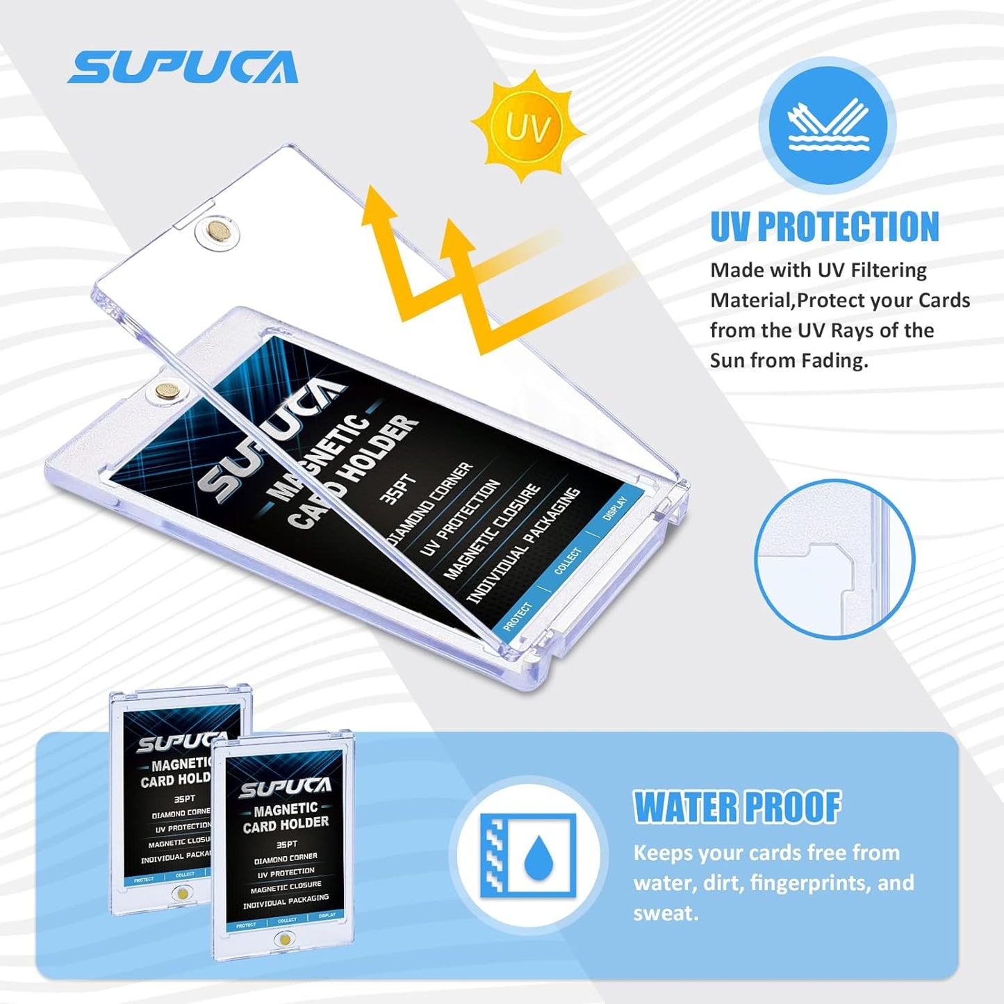 25ct Magnetic Card Holder 35PT, One Touch Protector for Trading Cards, Hard Plastic Sleeves Display Case for Baseball and Sports Cards