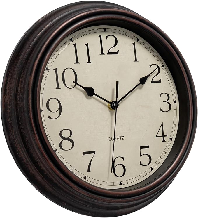 Foxtop Retro Silent Non-Ticking Round Classic Clock Quartz Decorative Battery Operated Wall Clock for Living Room Kitchen Home Office 12 Inch (Bronze)