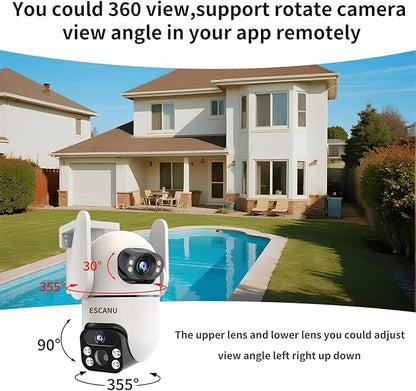 Solar Security Cameras Outdoor Wireless,Cameras for Home Security with Dual Lens,360° View Pan/Tilt,Color Night Vision,2-Way Audio,SD/Cloud Storage,2.4GHz WiFi(2 Pack)