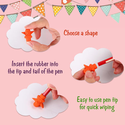 18 Pcs Pencil Cap Erasers, Assorted Tri Color Eraser Toppers for Homework, Drawing Desk Organization