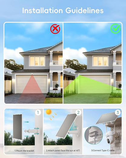 ZUMIMALL 24/7 Recording Solar Security Cameras Wireless Outdoor, 9W Solar Panel, AOV Cameras for Home Security, 360° Auto Tracking, 2K Color Night Vision, 2.4GHz WiFi, 512G Local Storage(Not Include)