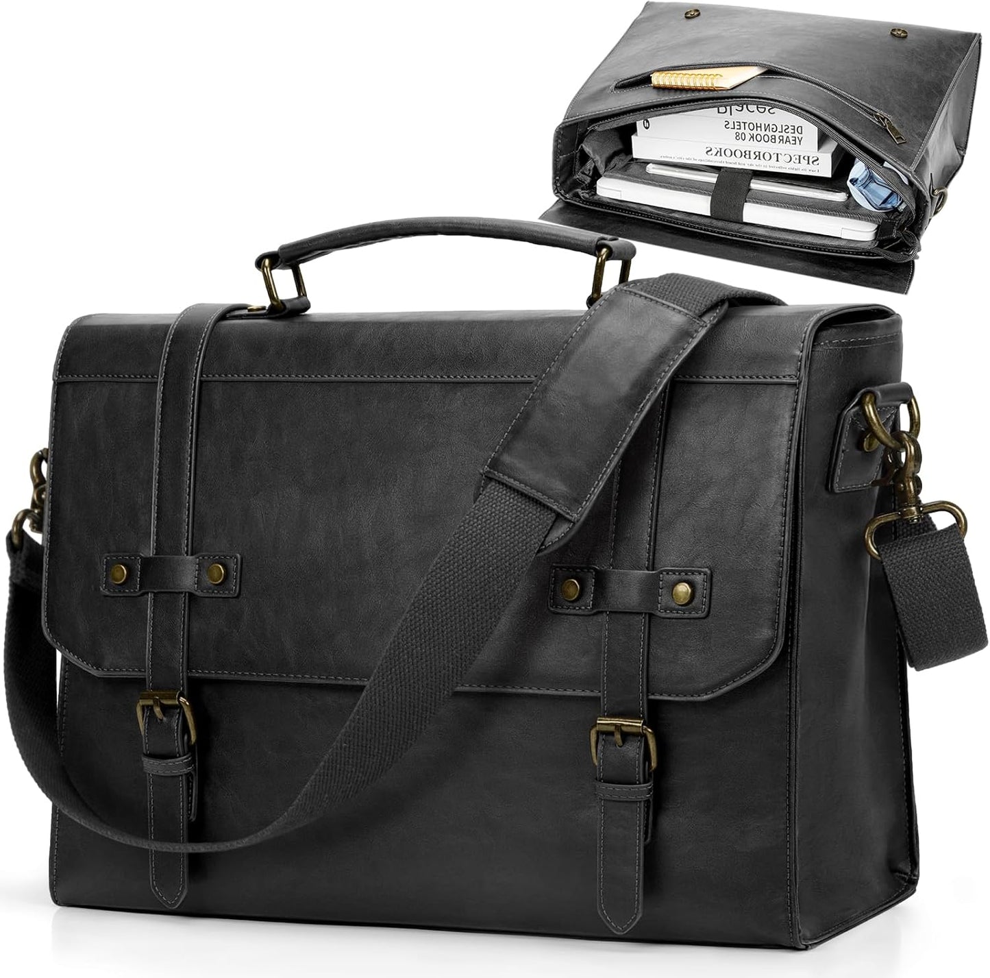 RAINSMORE Mens Messenger Bag 17 Inch Waterproof Vintage Leather Laptop Briefcase Large Laptop Bag Satchel Bag Computer Shoulder Bag for Office Business Travel College,Brown