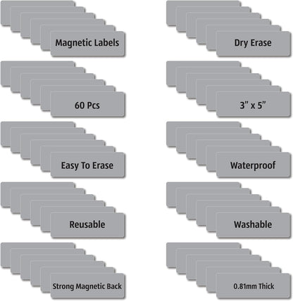 Magnetic Dry Erase Magnets Labels 3x1 inches, Reusable Name Tags, Organizing Schedules in Office/Classroom. Work on Fridge/White Board (Grey 60Pcs)